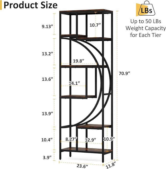 Geometric Bookshelf, 70.9" Tall Bookcase - Image 2