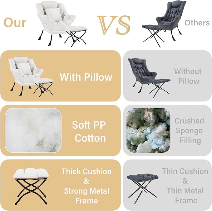 Lazy Chair with Ottoman, Comfy Reading Lounge Chair with Footstool & Throw - Image 7