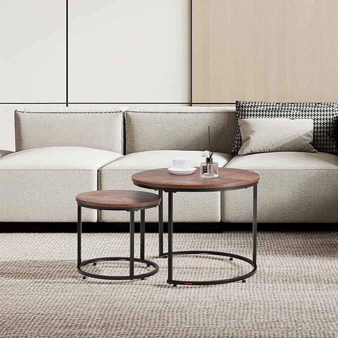 VEVOR Nesting Tables, Coffee Table Set of 2, 23.6 inch Round Coffee Table - Image 2
