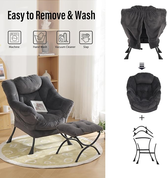 Oversized Chair with Ottoman, Modern Reading Chair, Lounge Accent Chair with - Image 4