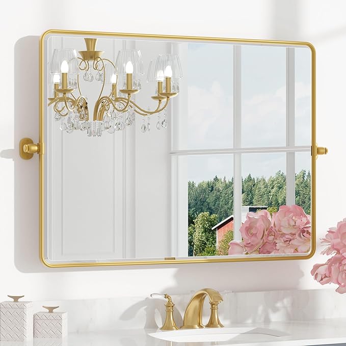 Keonjinn Large Pivot Mirror Bathroom, 40 x 30 Inch Beveled Tilt Mirror Bathroom by Keonjinn