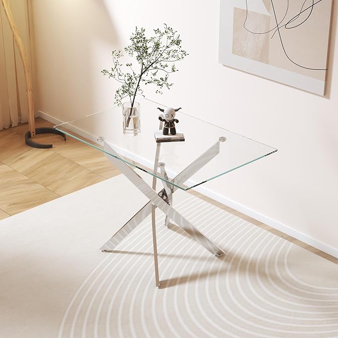 Tempered Glass Dining Table 48 Inch Mordern Rectangular Kitchen Table - Image 5