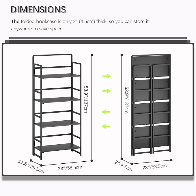 4NM No Assembly Folding Bookshelf, 4-Shelf 54" H Collapsible Foldable Bookcase - Image 3