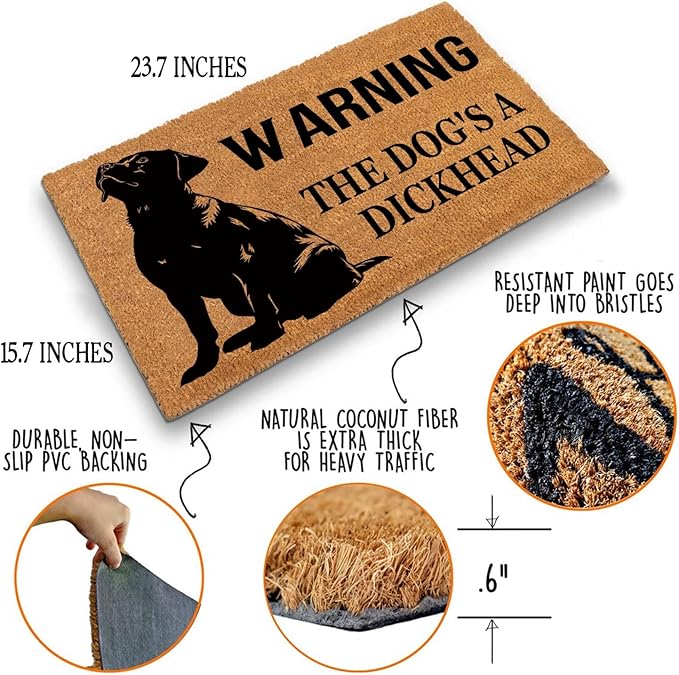 Funny Coir Doormat Warning Dog The Dog's A Dickhead Front Door Mat Entryway - Image 4
