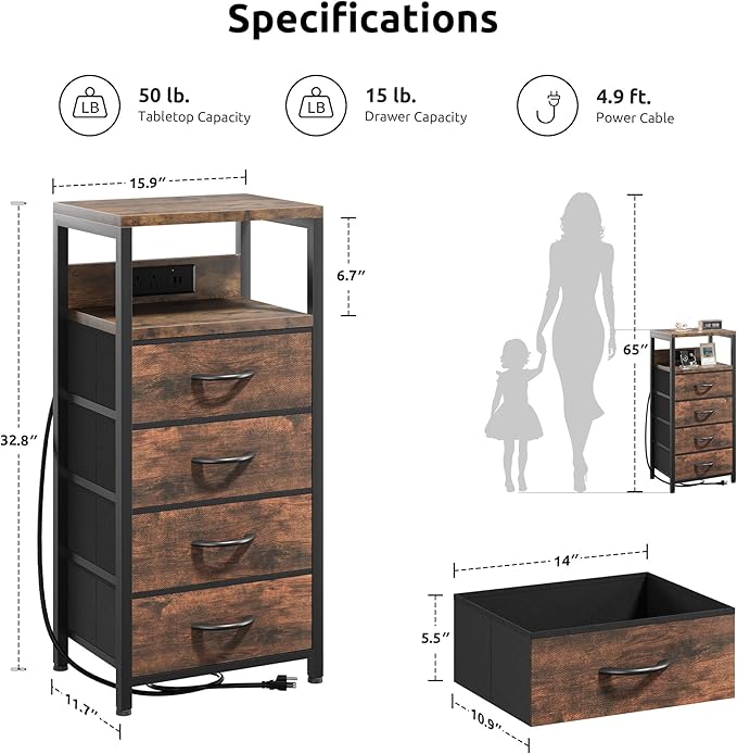 NightStand Bedside Charging Table Bedroom - Image 2