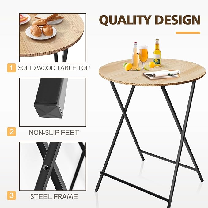 Outdoor Bar Height Table Wood 44.6'' Height, 31.5'' Round Folding Cocktail - Image 4