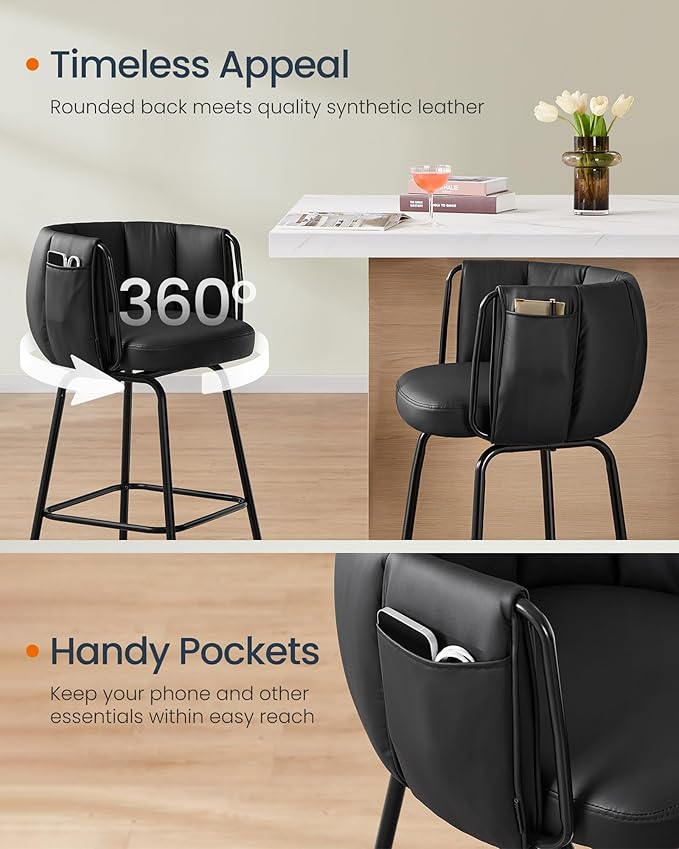 SONGMICS HOME 360° Swivel Bar Stools Set of 2, Barstools - Image 4
