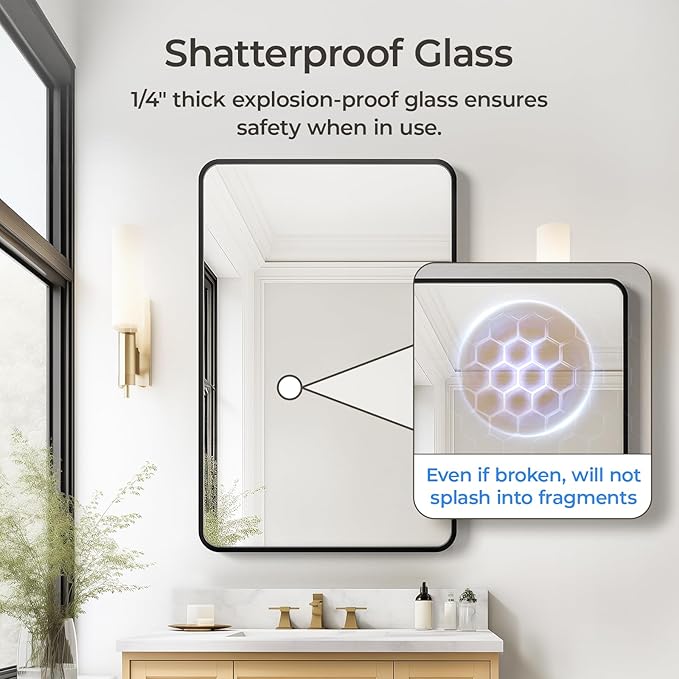 USHOWER Black Bathroom Mirror for Over Sink 24 x 36 Inch, Metal Frame Rectangle - Image 5