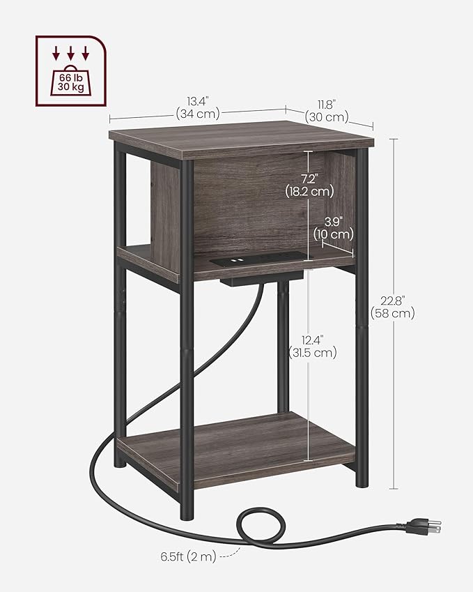 VASAGLE Side Table with Charging Station, 3-Tier End Table with USB Ports and - Image 3