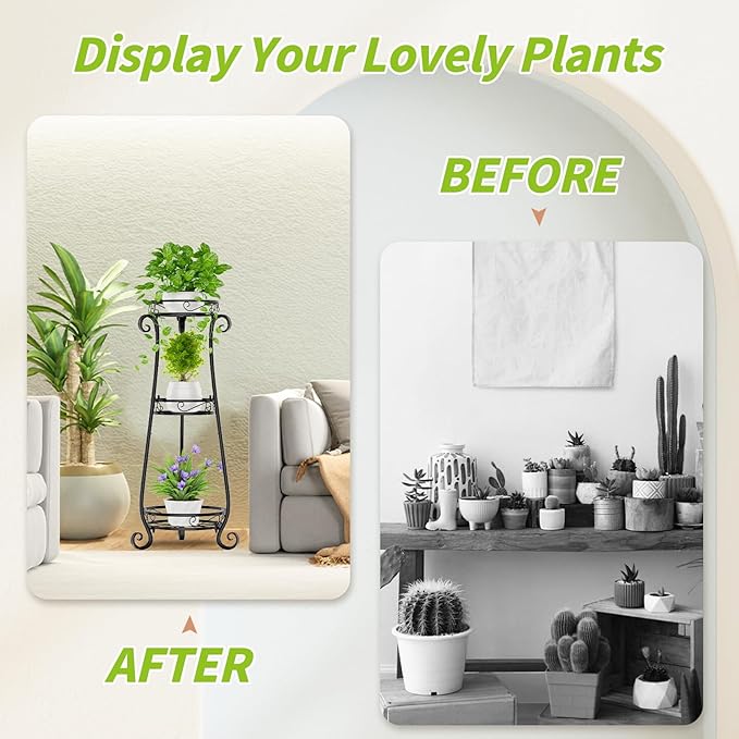 KMOTASUO 3 Tier Metal Plant Stand Indoor, 34 Inch Tall Corner Plant Stands - Image 6