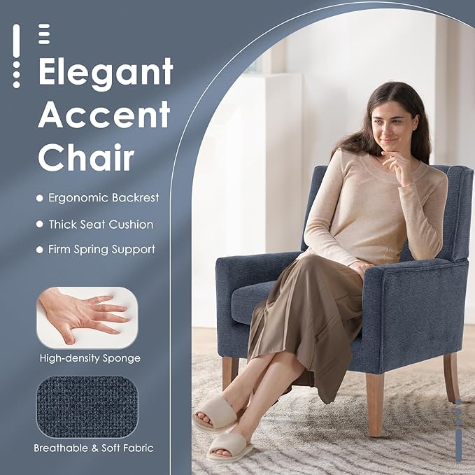 COLAMY Modern Wingback Living Room Chair, Upholstered Fabric Accent Armchair - Image 3