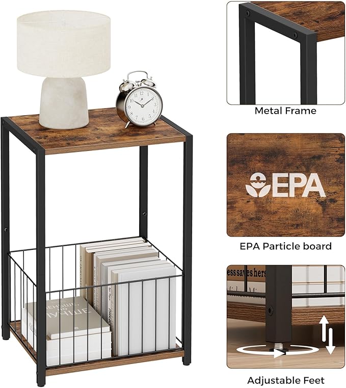 Side Table with Magazine Holder, Record Player Stand with LP Shelf, End Table - Image 8
