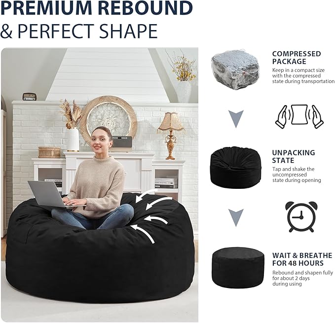 4FT Bean Bag Chair, Large Bean Bag Chairs - Image 6