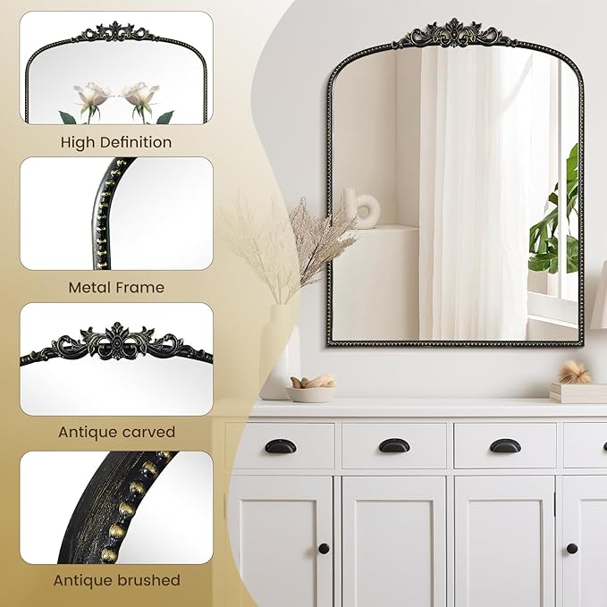 WallBeyond Gold Vintage Arched Mirror, 28x36 Inch, Wall Mounted, Rectangular - Image 8