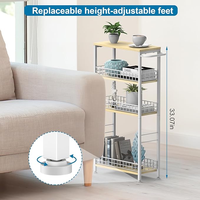 YBING Slim Storage Cart 4-Tier Rolling Kitchen Utility Cart White Narrow - Image 6
