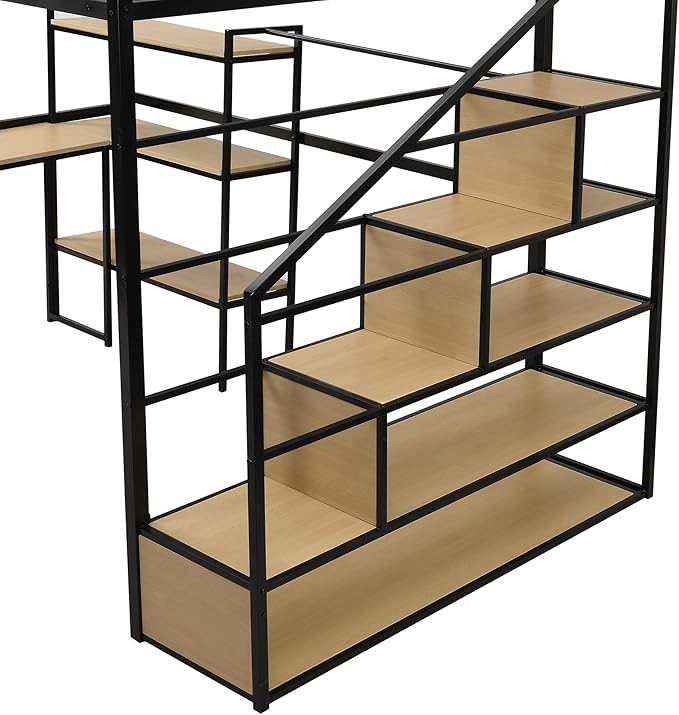Full Size Metal Loft Bed with Staircase, Full-Length Guardrails, a Built-in - Image 5