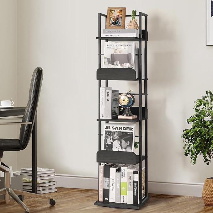 Bikoney Rotating Bookshelf, 5-Tier Bookshelves Tower - Image 8