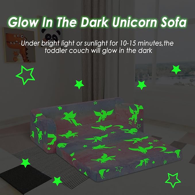 Kids Couch Extra Large, Glow in The Dark 2-in-1 Folding Kids Sofa Bed - Image 5