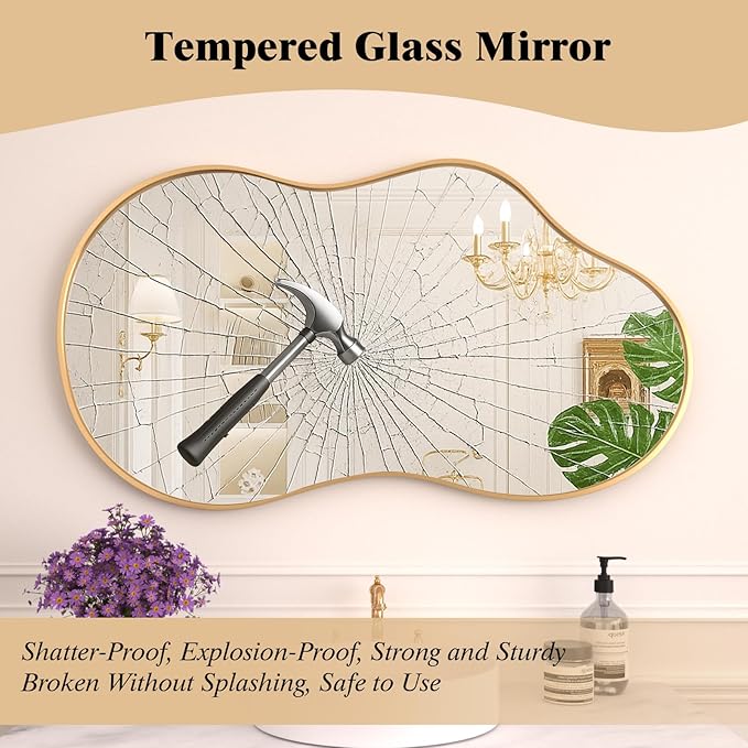 WEER Irregular Wall Mirror, 24x36 inch Gold Asymmetrical Mirror Wall Mounted - Image 4