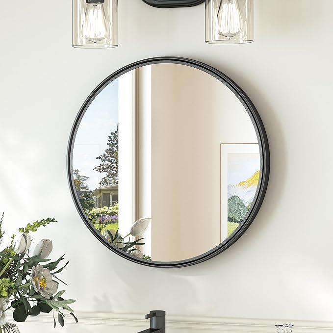 TokeShimi 18 in Round Framed Black Mirror by RefinedBathroomAccessories