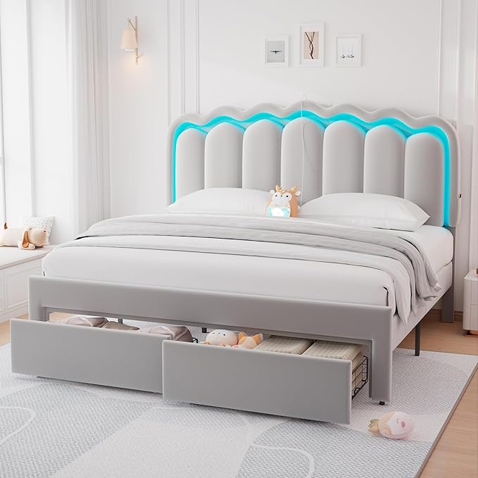 King Upholstered LED Bed Frame by JOCOEVOL