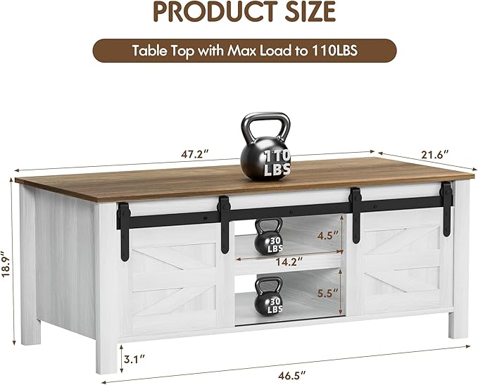 YESHOMY TV Stand Set with a Farmhouse Style Coffee Table, - Image 3