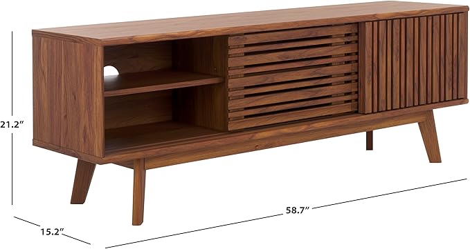 SAFAVIEH ESMA TV Stand for up to 65" Flatscreen – Walnut Brown, Sliding Doors - Image 2