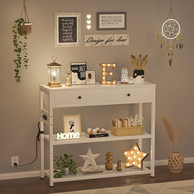 Ecoprsio Entryway Table with Outlets and USB Ports, Console Table with 2 Drawers - Image 10