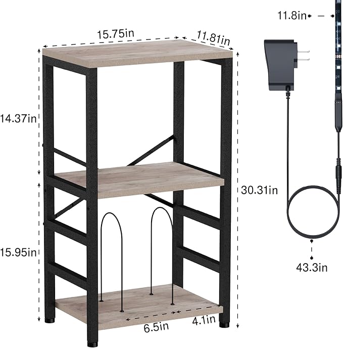 End Table with LED Light, Record Player Stand with Albums Storage, Vinyl - Image 3