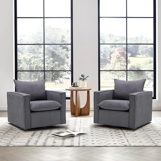 COLAMY Swivel Accent Chair Set of 2, 34 Inches Wide Upholstered Arm Chair - Image 7