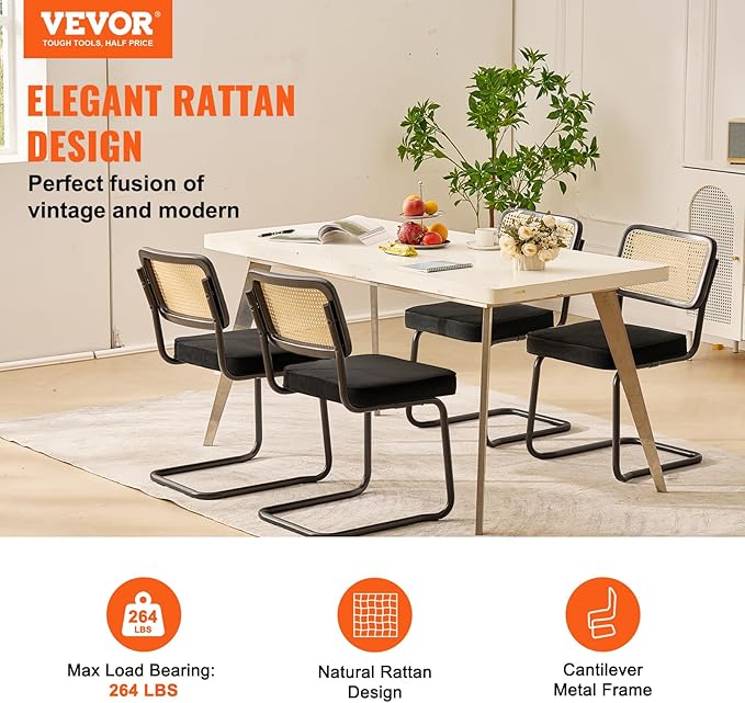 VEVOR Rattan Dining Chairs Set of 4, Mid Century Modern Dining Chair, - Image 4