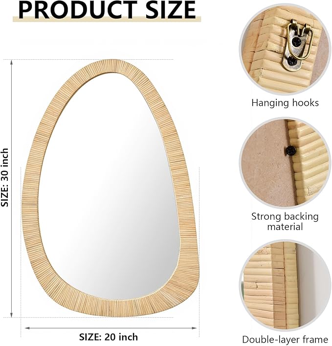 H HOMEWINS Rattan Mirror for Wall - Image 4