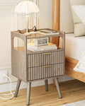 Nightstand with Charging Station, Small Bedside Table with Gold Frame, Morden by AEPOALUA