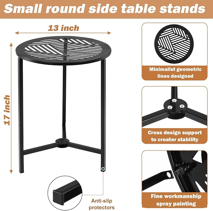 2 Packs 13" Small Metal Side Tables Indoor Black Outside End Table - Image 3