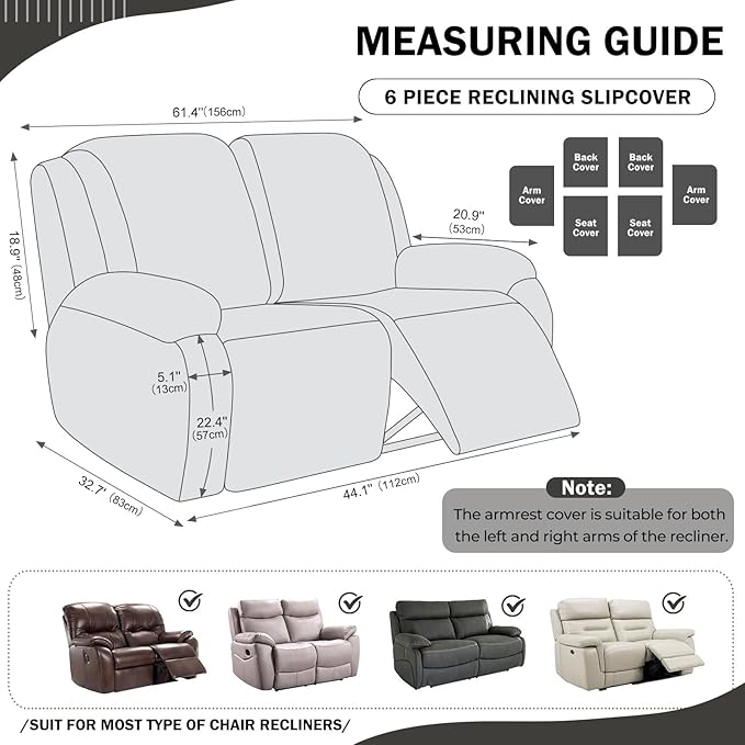 vctops 6 Pieces Geometric Jacquard Plush Recliner Loveseat Slipcovers Soft - Image 2