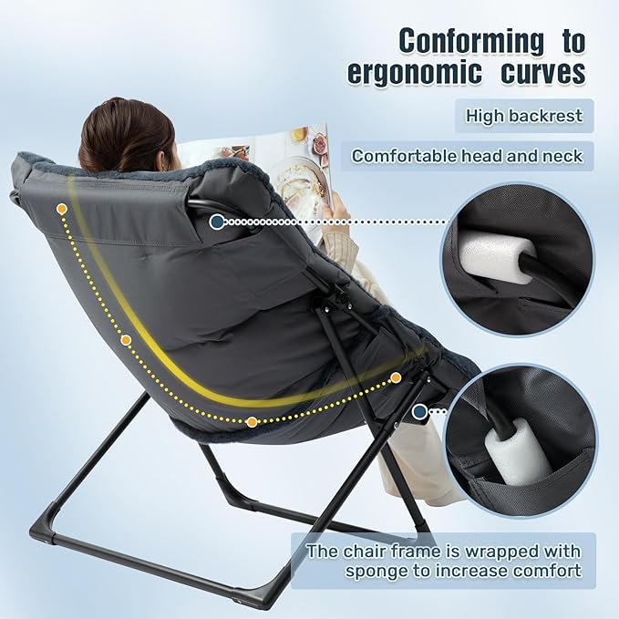 HollyHOME X-Large Saucer Chair, Comfy Oversized Folding Chair, Faux-Fur Reading - Image 6