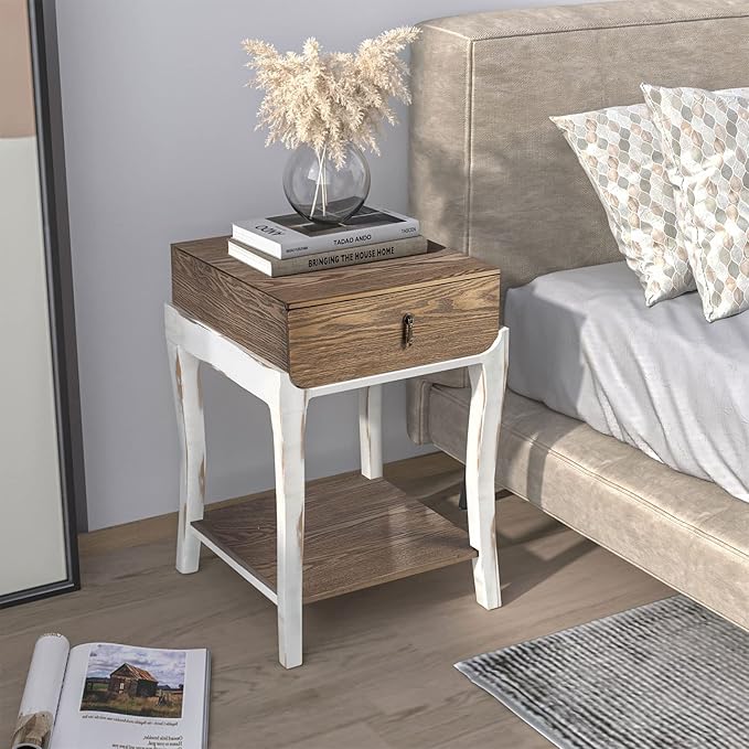 COSIEST Rustic Nightstand, 2-Tier Farmhouse Bedside Table, Wood Accent End Table - Image 3