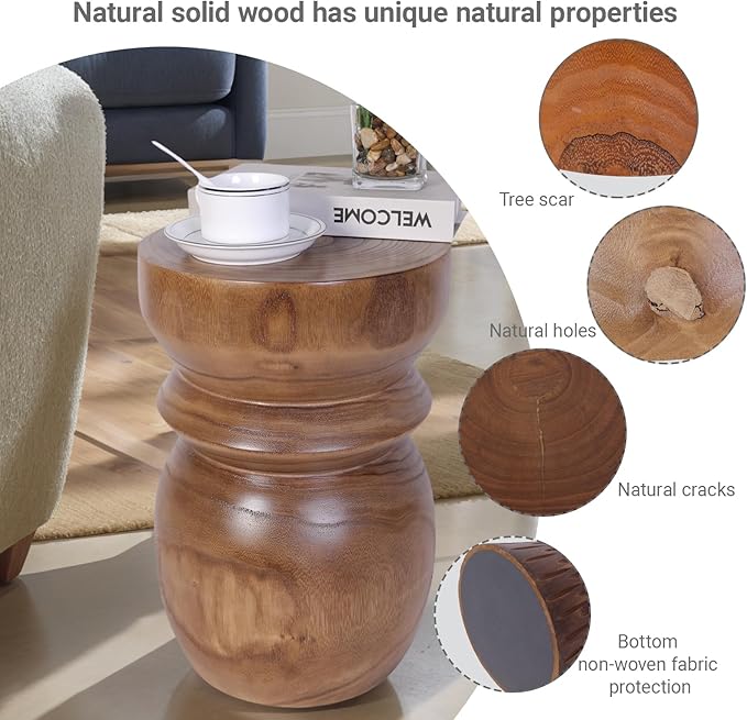 Handcrafted Tree Stump Accent Table 15.75" H Small Solid Paulownia Wood - Image 3