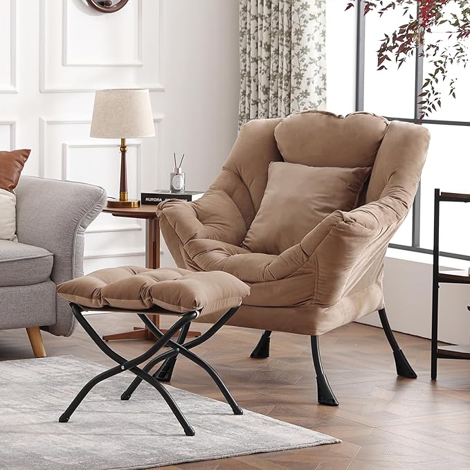 Lazy Chair with Ottoman, Reading Chair with a Pillow, Leisure Sofa Armchair by HomeEastllyHome