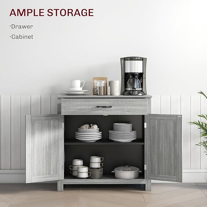 HOMCOM Farmhouse Sideboard Buffet Cabinet, Barn Door Coffee Bar Cabinet - Image 4
