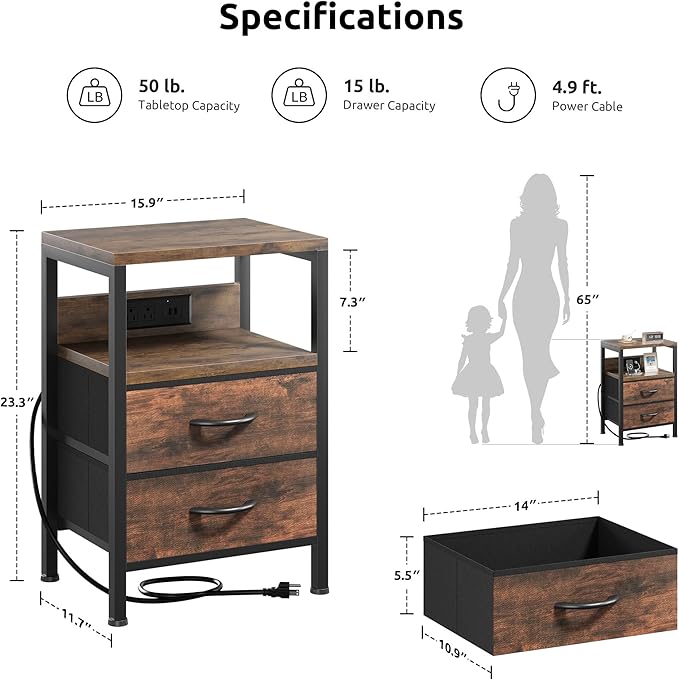 NightStand Bedside Charging Table Bedroom - Image 2