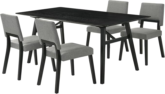 Armen Living Channell Mid Century Modern 5 Piece Black Wood Dining Table Set by ArmenLiving