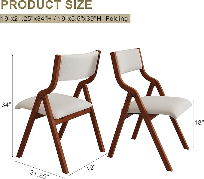 Folding Dining Chairs Set of 2, Upholstered Kitchen Chair - Image 2