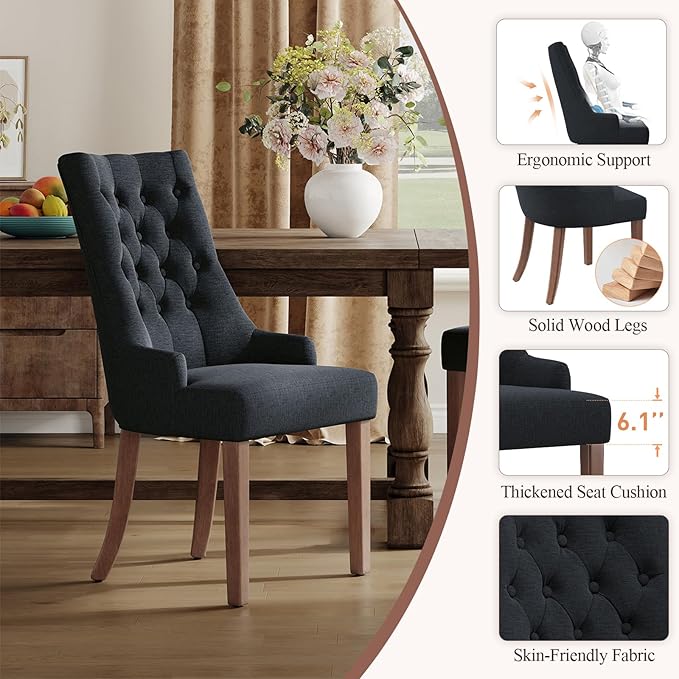 COLAMY Wingback Upholstered Dining Chairs Set of 2, Fabric Side Dining Room - Image 4