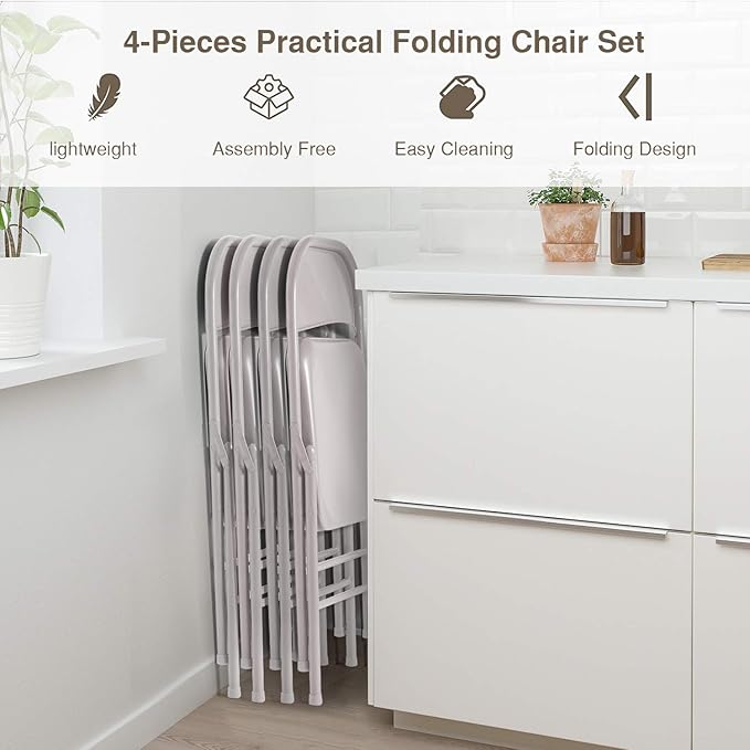 VECELO Metal Folding Chairs 4 Pack, Double Hinged Steel Frame Easy - Image 6