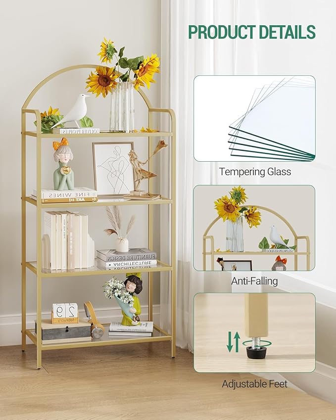Bookcase Bookshelf, Tempered Glass Bookshelves, Slim Shelving Unit - Image 3