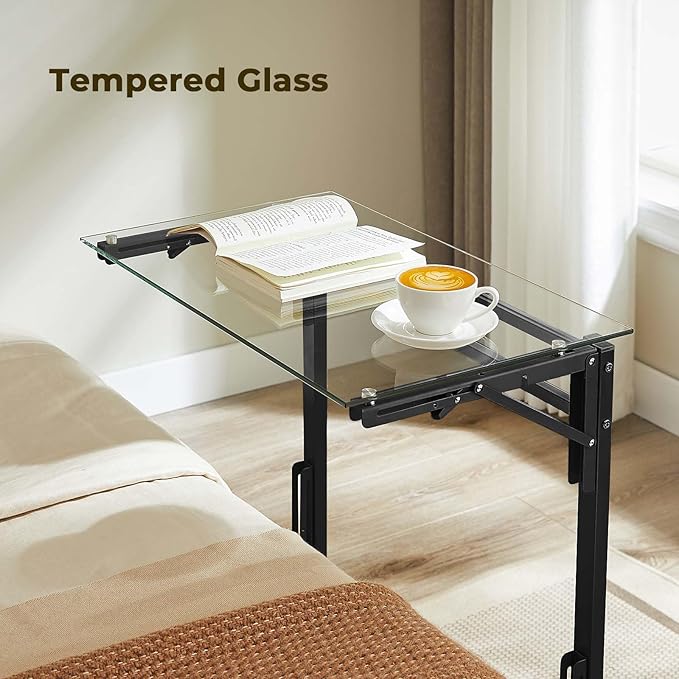 Tatub 24" Folding C Shaped End Table, Small Tempered Glass Side Table - Image 7