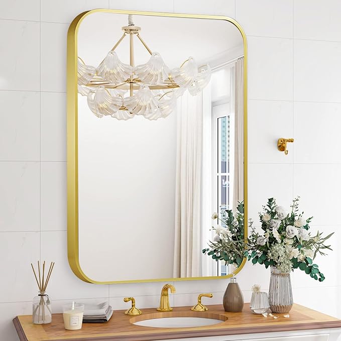 24x36 Inch Bathroom Mirror for Wall, Matte Gold Framed Rectangle Mirror - Image 2