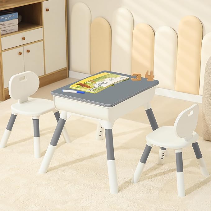 Kids Study Desk and Chair Set Height Adjustable Graffiti Desktop Storage Drawer by TQUEG