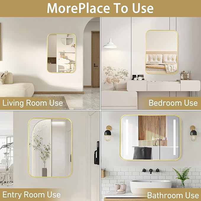 20x28 Inch Bathroom Mirror for Wall, Matte Gold Framed Rectangle Mirror - Image 7
